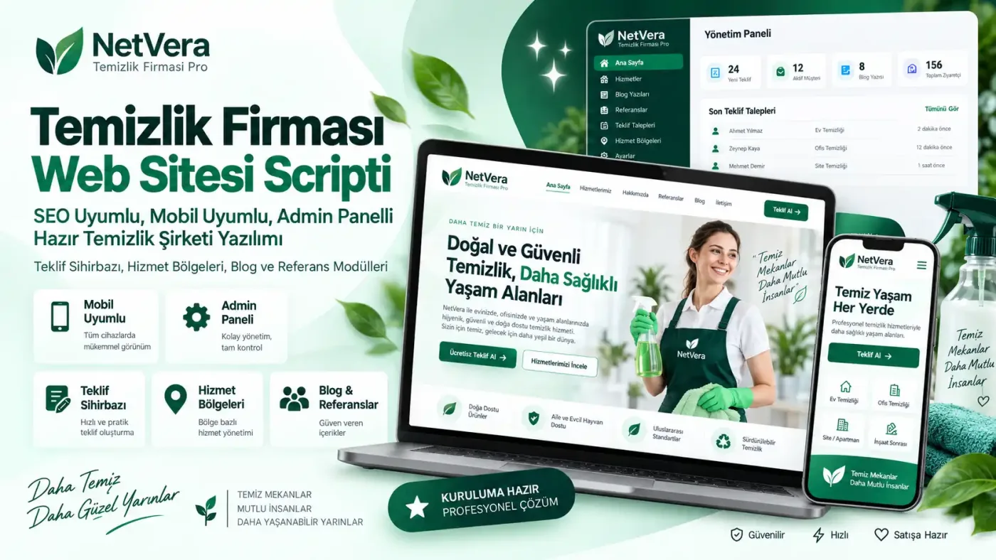 NetVera Temizlik Firması Web Sitesi Script Yazılımı Pro kapak görseli
